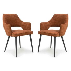 Tipton Rust Fabric Dining Chairs with Black Legs in Pair
