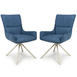 Tirana Blue Fabric Dining Chairs In Pair