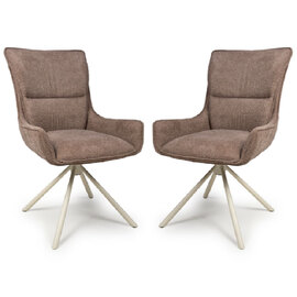 Tirana Coffee Fabric Dining Chairs In Pair