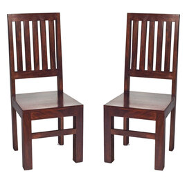 Tivat Dark Mahogany Mango Wood Slat Back Dining Chairs In Pair