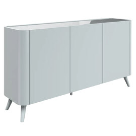 Tivori High Gloss Sideboard with 3 Doors In Light Grey with Glass Top
