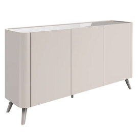 Tivori High Gloss Sideboard with 3 Doors In Taupe with Glass Top