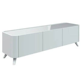 Tivori High Gloss TV Stand with 3 Doors In Light Grey with Glass Top