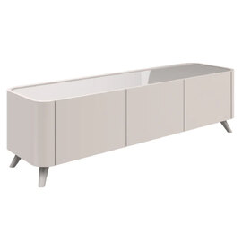 Tivori High Gloss TV Stand with 3 Doors In Taupe with Glass Top