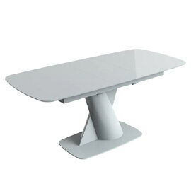 Tivori Large High Gloss Extending Dining Table In Light Grey With Glass Top