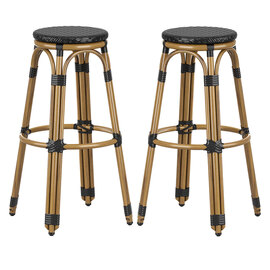 Toller Outdoor Black Aluminium Cane Effect Bar Stools In Pair