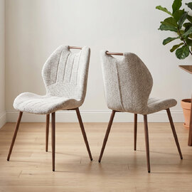 Tomah Latte Fabric Dining Chairs with Walnut Legs in Pair
