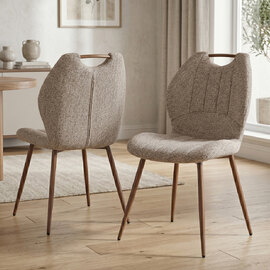 Tomah Mocha Fabric Dining Chairs with Walnut Legs in Pair