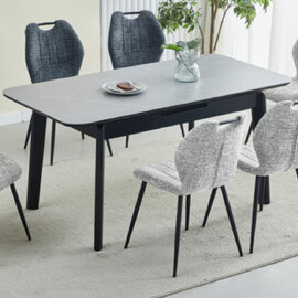 Tomah Light Grey Sintered Stone Extending Dining Table with Black Solid Wood Legs