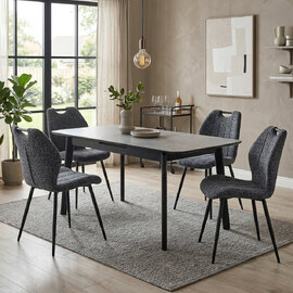 Tomah Sintered Stone Top Extending Dining Table with 4 Dark Grey Chairs