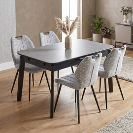 Tomah Sintered Stone Top Extending Dining Table with 4 Light Grey Chairs