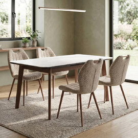 Tomah Walnut Sintered Stone Top Extending Dining Table with 4 Mocha Chairs