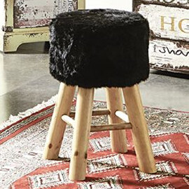 Tomball Textile Fabric Round Stool Oak Legs In Black