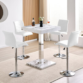 Topaz Filo Effect Gloss Bar Table With 4 Ripple White Stools