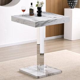 Topaz Square High Gloss Bar Table In Filo Marble Effect