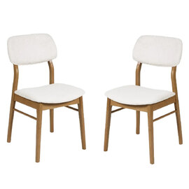 Topeka Oak Wooden Dining Chairs With White Fabric Seat - Pair
