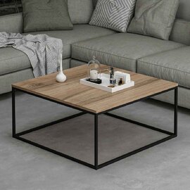 Torano Square Wooden Coffee Table with Metal Frame in Walnut
