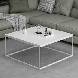 Torano Square Wooden Coffee Table with Metal Frame in White