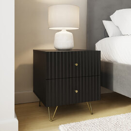 Torrington Wooden Bedside Cabinet with 2 Drawers in Black