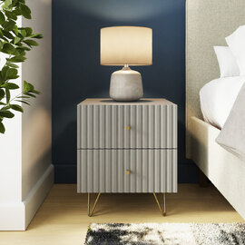 Torrington Wooden Bedside Cabinet with 2 Drawers in Grey