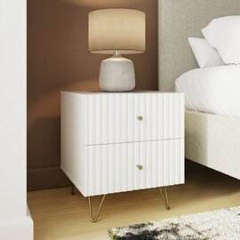 Torrington Wooden Bedside Cabinet with 2 Drawers in White