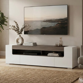 Tortola Wide Wooden TV Stand In Oak And White High Gloss
