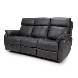 Torvani Faux Leather Electric Recliner 3 Seater Sofa in Dark Grey
