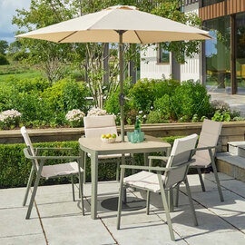Tosano Garden Ceramic Glass Stone Top Dining Set with 2.5m Parasol in Sage Green and Cream