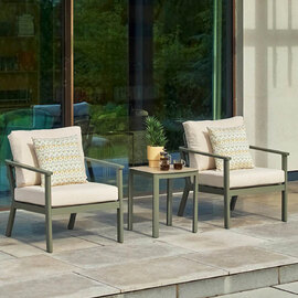 Tosano Garden Ceramic Glass Stone Top Lounge Duo Set in Sage Green and Cream