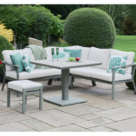 Tosano Garden Ceramic Glass Stone Top Square Adjustable Dining Set in Sage Green and Cream