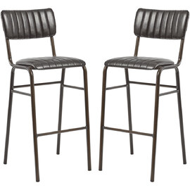 Toulouse Vintage Black Faux Leather Bar Stools In Pair
