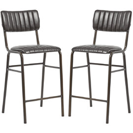 Toulouse Vintage Black Faux Leather Mid Bar Stools In Pair