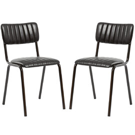 Toulouse Vintage Black Faux Leather Stacking Bar Chairs In Pair