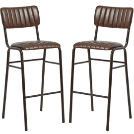 Toulouse Vintage Brown Faux Leather Bar Stools In Pair