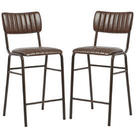 Toulouse Vintage Brown Faux Leather Mid Bar Stools In Pair