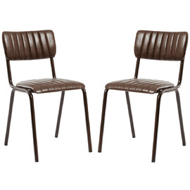 Toulouse Vintage Brown Faux Leather Stacking Bar Chairs In Pair