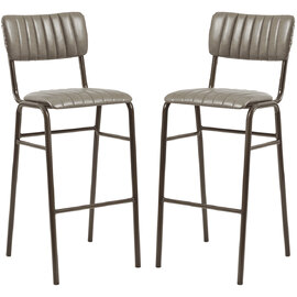 Toulouse Vintage Dark Grey Faux Leather Bar Stools In Pair