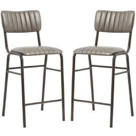 Toulouse Vintage Dark Grey Faux Leather Mid Bar Stools In Pair