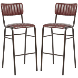 Toulouse Vintage Red Faux Leather Bar Stools In Pair