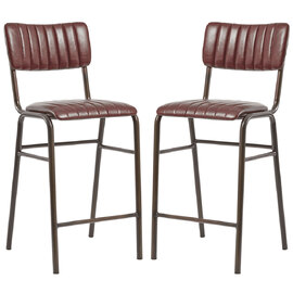 Toulouse Vintage Red Faux Leather Mid Bar Stools In Pair