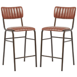 Toulouse Vintage Tan Faux Leather Mid Bar Stools In Pair