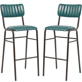 Toulouse Vintage Teal Faux Leather Bar Stools In Pair