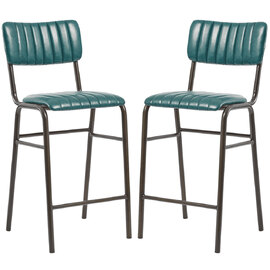 Toulouse Vintage Teal Faux Leather Mid Bar Stools In Pair