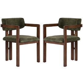 Tovaro Dark Walnut Fabric Dining Chairs with Green Wooden Frame in Pair