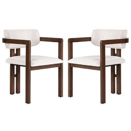 Tovaro Dark Walnut Fabric Dining Chairs with White Wooden Frame in Pair
