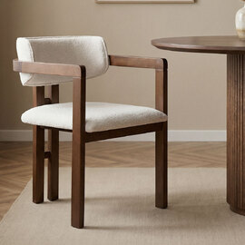 Tovaro White Fabric Dining Chairs with Dark Walnut Wooden Frame in Pair