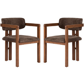 Tovaro Walnut Fabric Dining Chairs with Brown Wooden Frame in Pair
