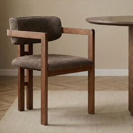 Tovaro Brown Fabric Dining Chairs with Walnut Wooden Frame in Pair