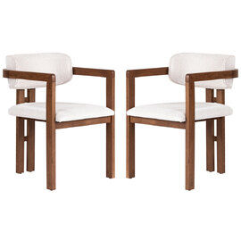 Tovaro Walnut Fabric Dining Chairs with White Wooden Frame in Pair