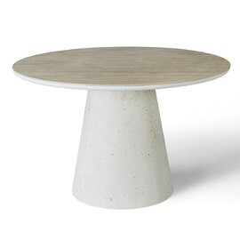 Traford Travertine Marble Effect Sintered Stone Top Dining Table with Ivory Base